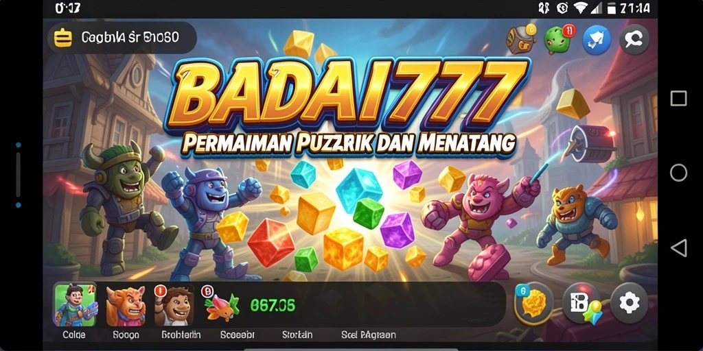Screenshot utama BADAI777 menampilkan gameplay puzzle yang menarik dan berwarna.