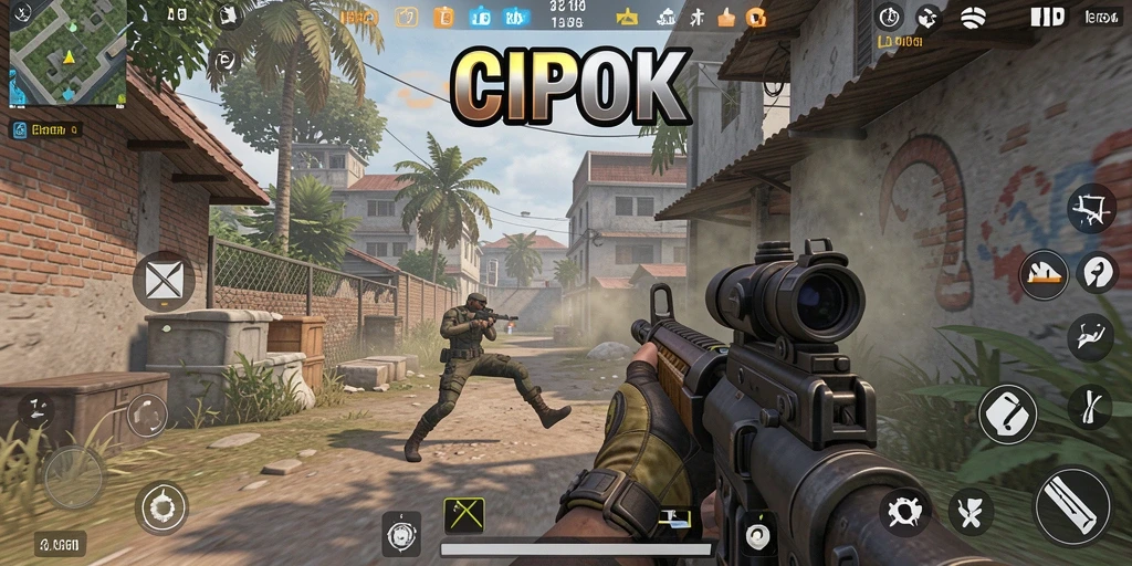 Tampilan gameplay mendebarkan di CIPOK dengan aksi tembak-menembak seru.