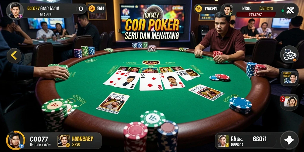 Screenshot menunjukkan gameplay poker yang mendebarkan di COO77.