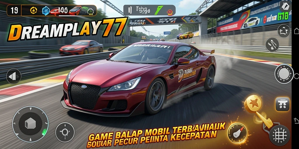 Tampilan gameplay mendebarkan dalam balapan mobil di DREAMPLAY77.