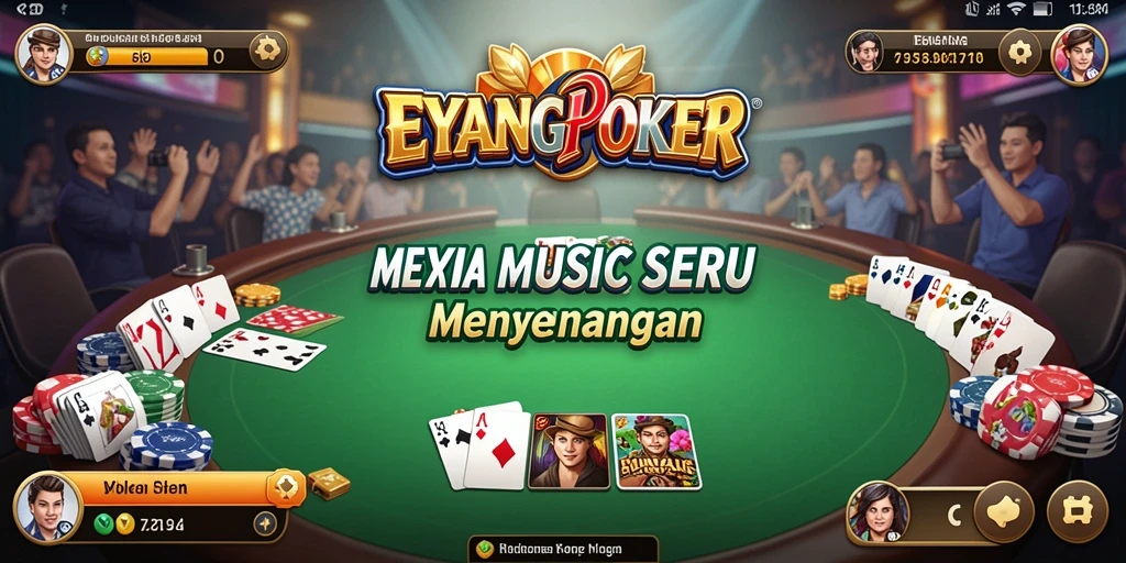 Tampilan gameplay EYANGPOKER menampilkan pengguna bernyanyi dengan ceria.