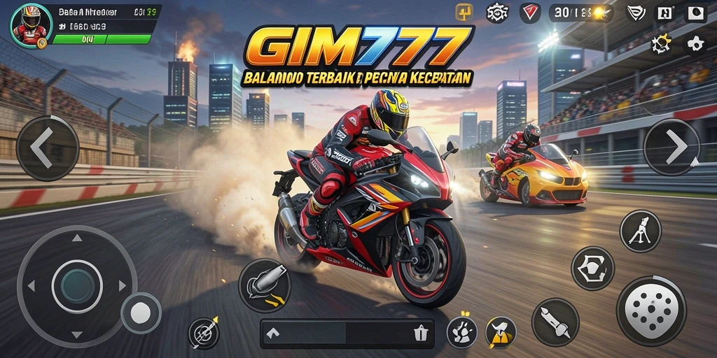 Tampilan gameplay mengasyikkan dari GIM777 dengan aksi balapan motor.