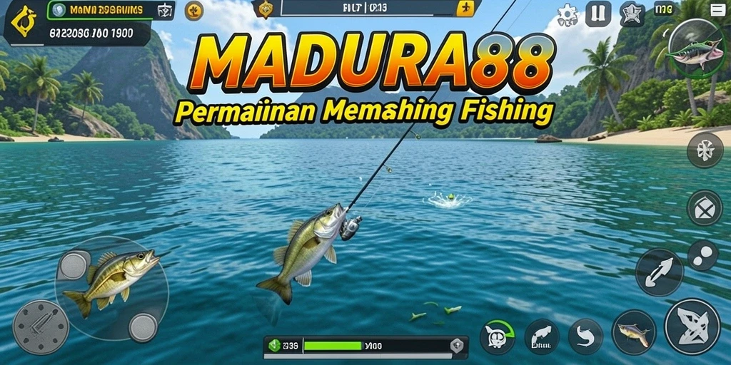 Tampilan gameplay <strong>MADURA88</strong> yang menampilkan sesi memancing yang seru dan penuh warna.