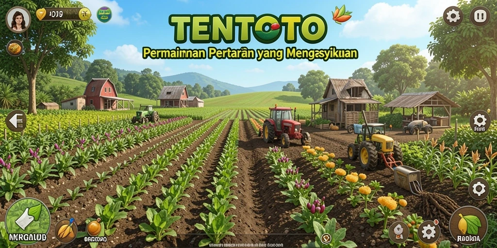 Tampilan gameplay TENTOTO yang menunjukkan aktivitas bertani yang seru.