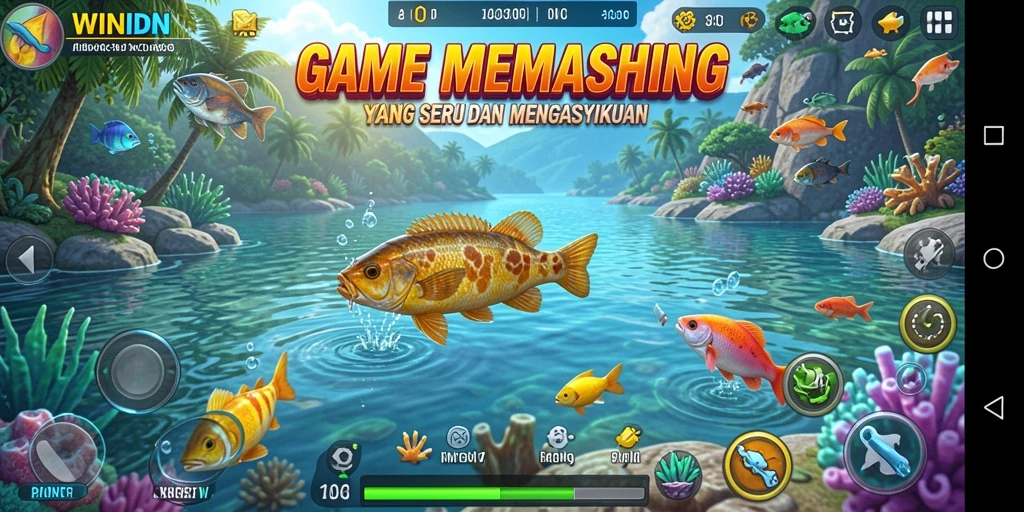 Tampilan gameplay seru WINIDN saat menangkap ikan di laut.